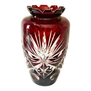 Vintage Hand Cut Red Crystal Vase From Europe