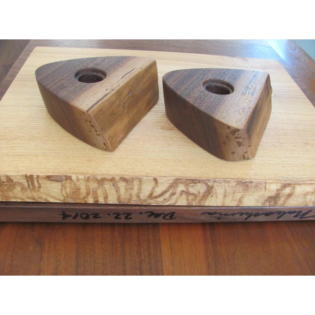 2020s Mira Nakashima Pair of Candleholders Signed Dated Walnut With Sapwood For Sale - Image 5 of 8