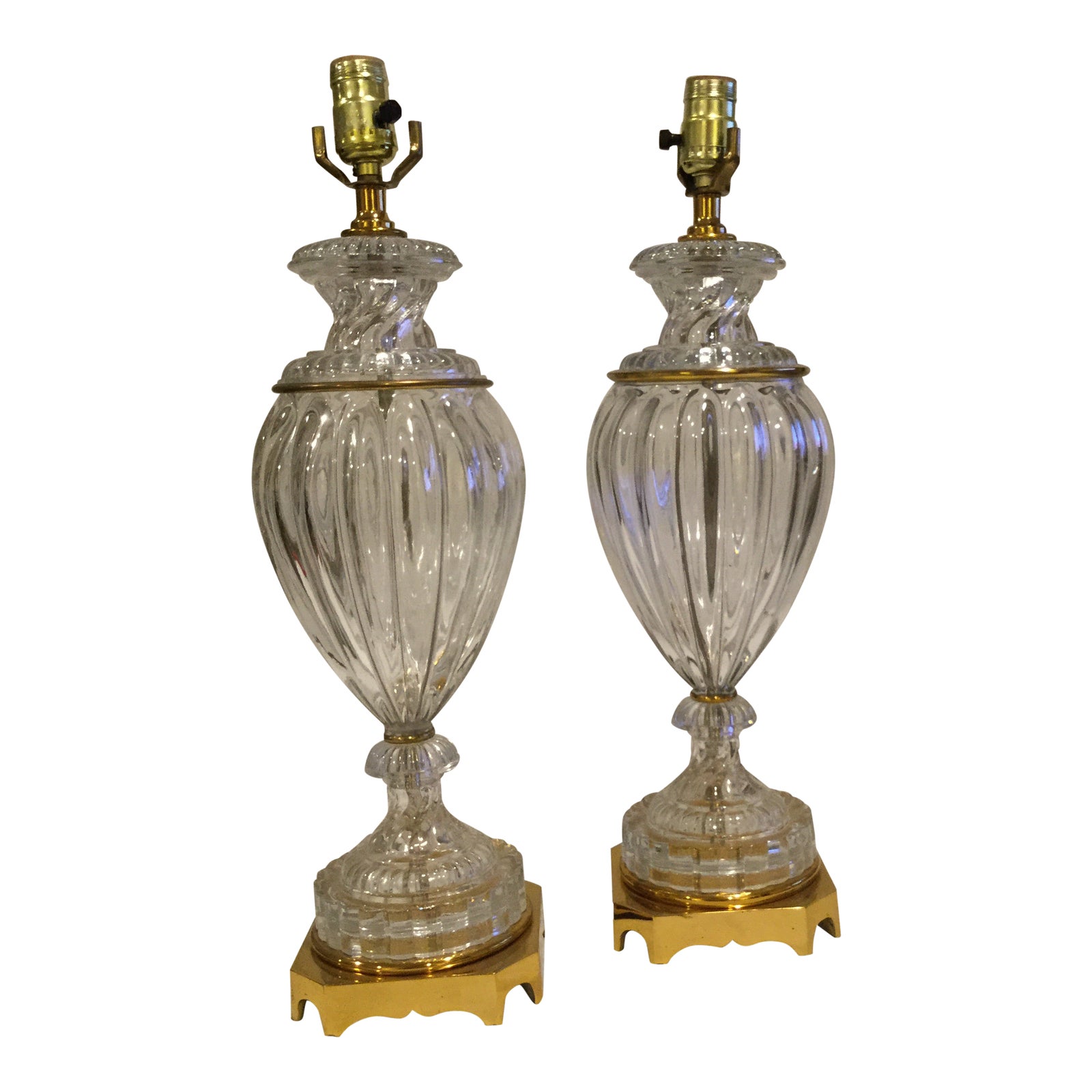 Vintage Paul Hanson Glass and French Brass Urn Lamps a Pair Chairish