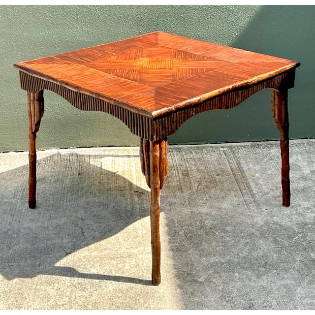 Wood Vintage Dark Bamboo Parquetry Square Game Table For Sale - Image 7 of 12