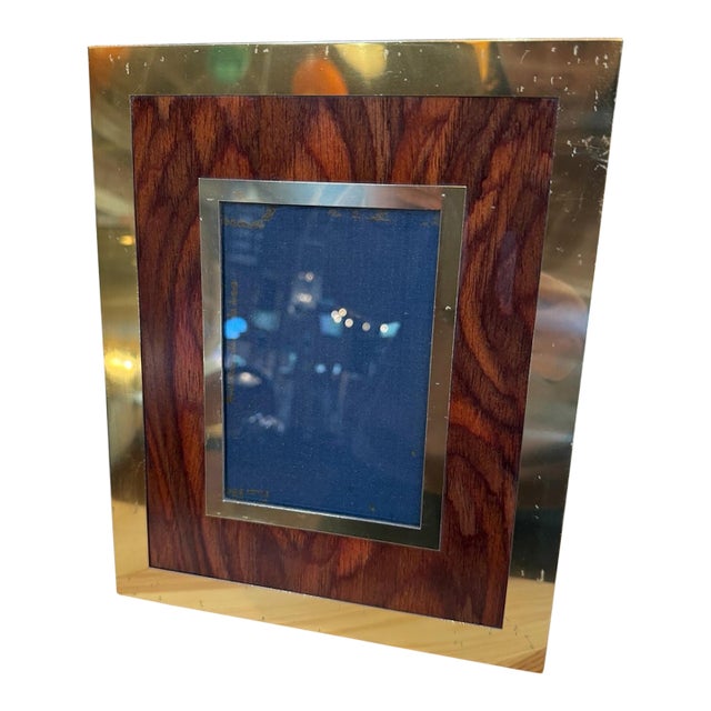 Vintage Wood and Brass Picture Frame For Sale