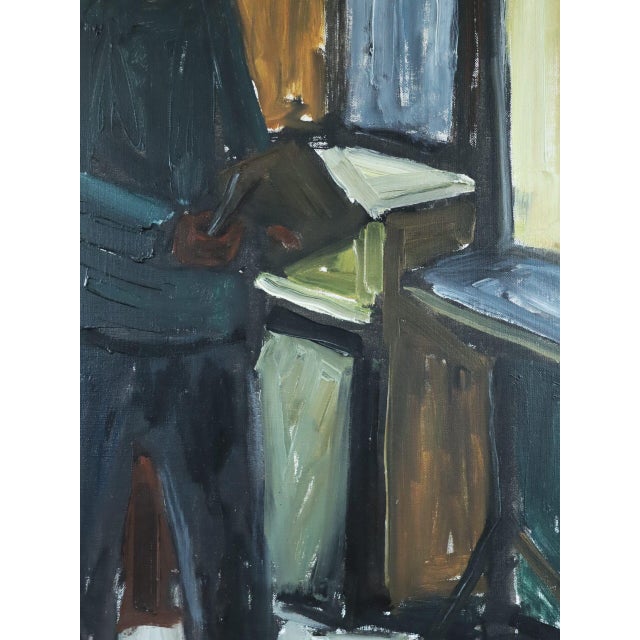 Mid-Century Modern 'A Moment to Read' Swedish Expressive Interior Oil Painting, Framed For Sale - Image 10 of 12