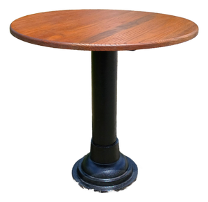Antique Round Oak Top Pub Table or Game Table With Cast Iron Column Base