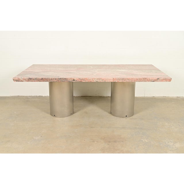 Matteo Grassi Style Modern Italian Granite and Steel Double Pedestal Dining Table, Circa 1970s For Sale - Image 10 of 10