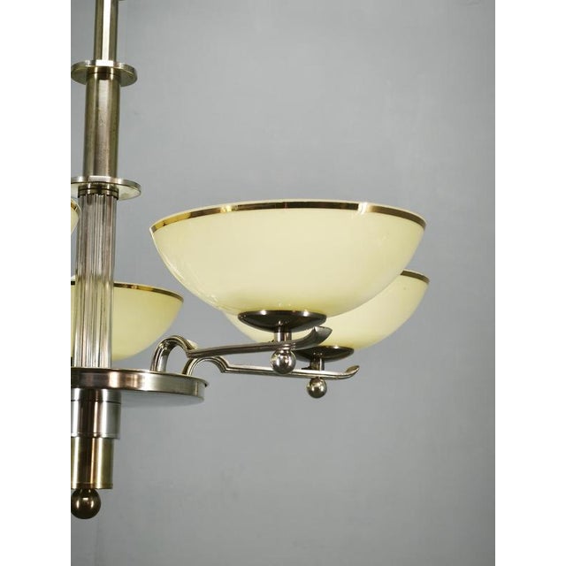 Art Deco Nickel Chandelier with Champagne Glass Shades, 1930s For Sale - Image 11 of 15