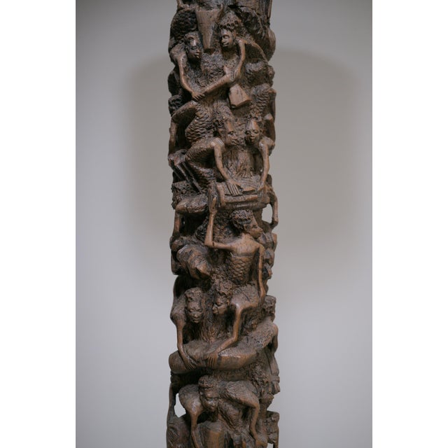 Wood Makonde Floor Lamp in Carved Wood, 1950s For Sale - Image 7 of 15