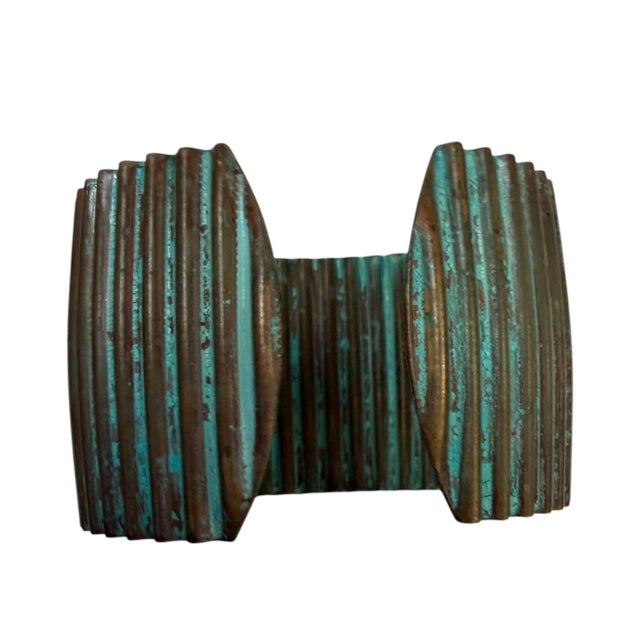 Abstract Vintage Copper and Teal Ribbed Cuff For Sale - Image 3 of 7
