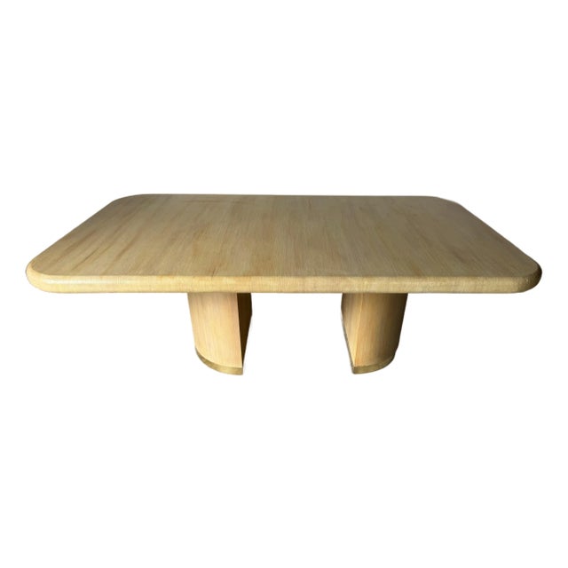 1980’s Karl Springer Style Grasscloth and Brass Dining Table For Sale