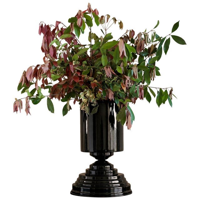 Gold Amphora Maxi Vase in Licorice Glossy Varnished Aluminum by Caspal For Sale - Image 8 of 8