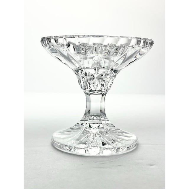1980s Gorham “King Edward” Pair of Crystal Hurricane Fairy Lamp Shades & Candlestick Base For Sale - Image 5 of 12