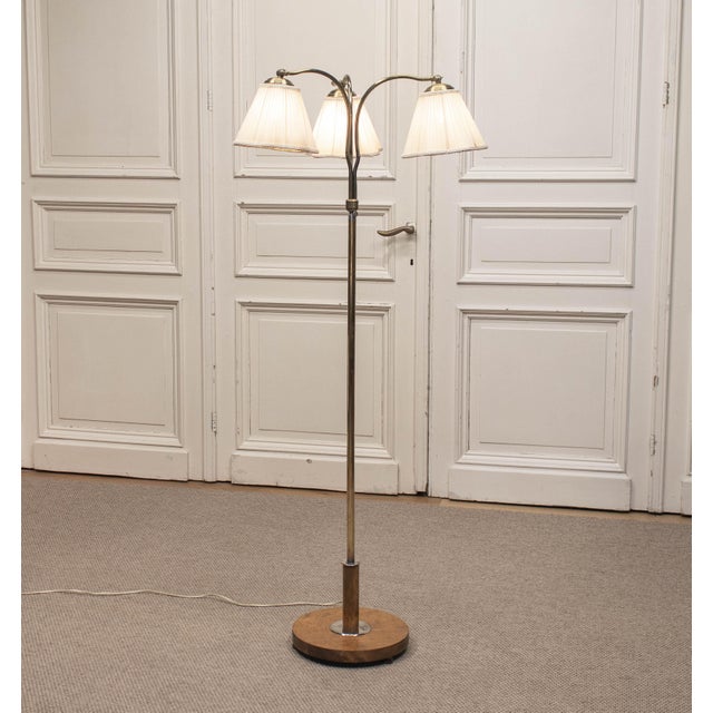 Wood Art Deco Three-Arm Floor Lamp, 1940s For Sale - Image 7 of 12