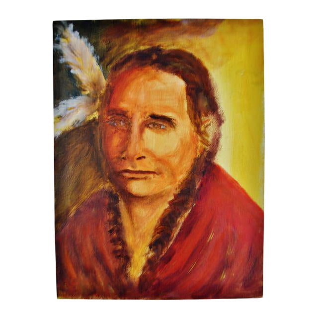 Oil On Canvas Painting Portrait Of Native American Indian Actor
