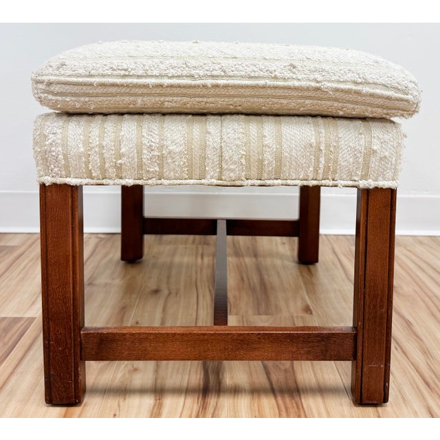 Wood Vintage Pillow Top Tufted Tweed Upholstered Wood Bench For Sale - Image 7 of 11