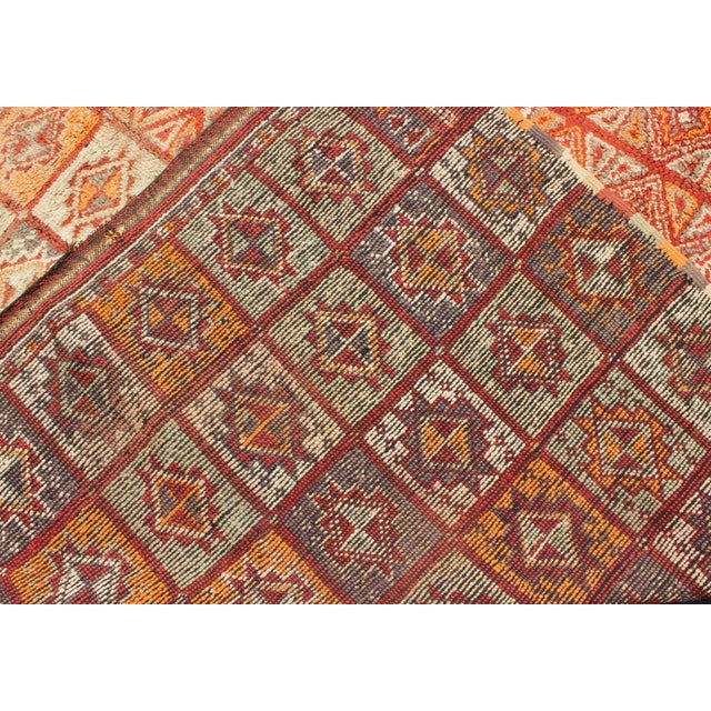 Mid 20th Century Vintage Moroccan Rug in Autumn Colors, Red, Pumpkin, Orange and Light Green For Sale - Image 5 of 11