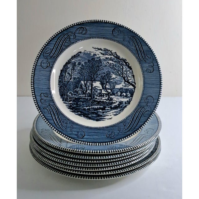 Bring timeless Americana charm to your table with this set of 8 vintage Currier & Ives by Royal USA “The Old Grist Mill”...