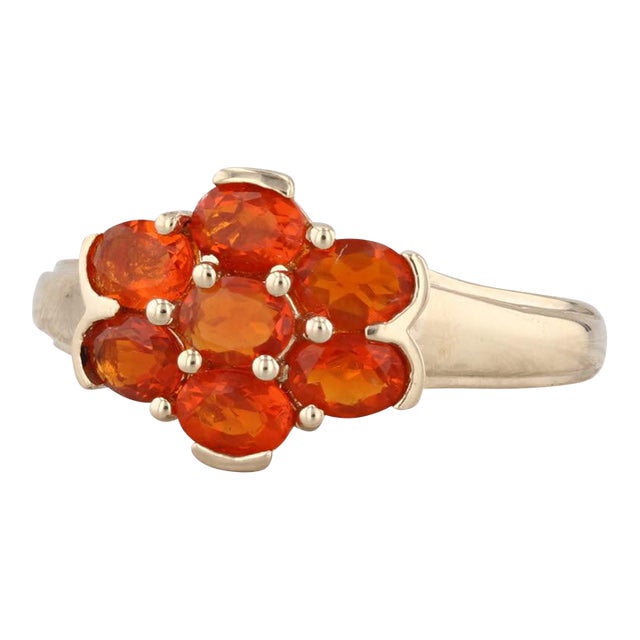 0.70ctw Fire Opal Cluster Ring 14k Yellow Gold Size 7 For Sale