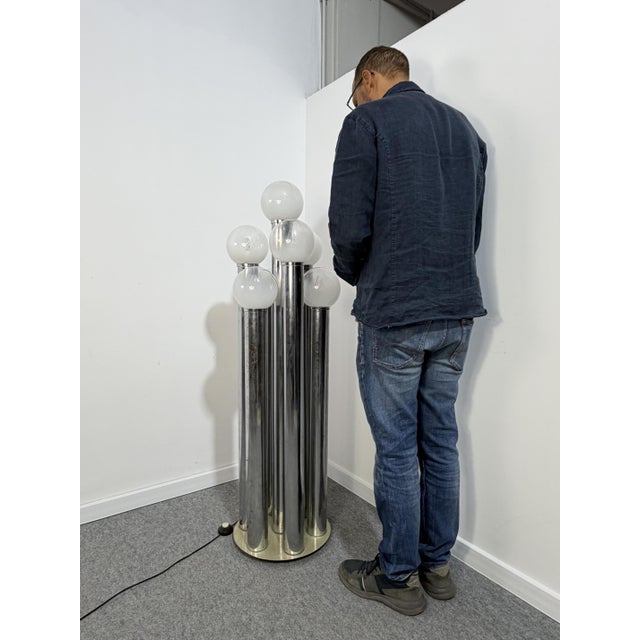 Silver 7-Light Floor Lamp in the style of Goffredo Reggiani, 1970 For Sale - Image 8 of 11