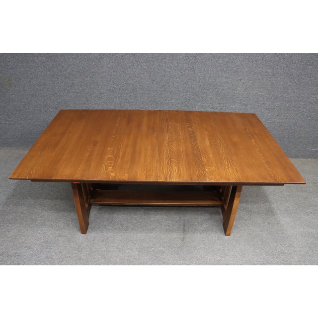 Wood Stickley Highlands Extending Trestle Dining Table For Sale - Image 7 of 17