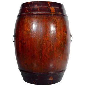Antique Varnished Painted Wood Grain Barrel Basket From 19th Century China