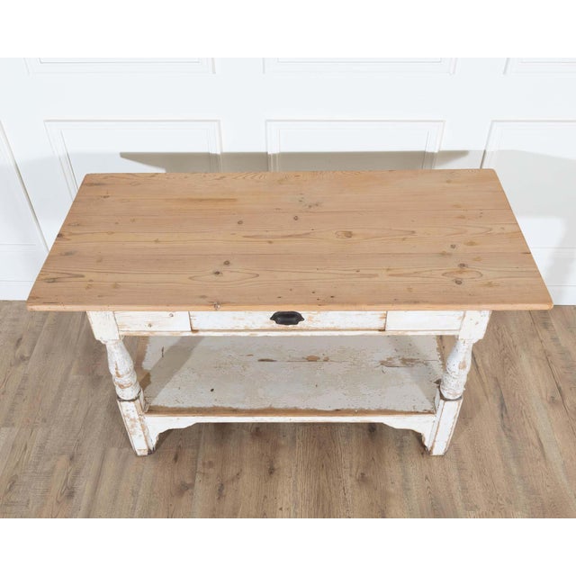 Gustavian (Swedish) 19th Century Swedish Painted Pine Cutting Table with Drawer For Sale - Image 3 of 8