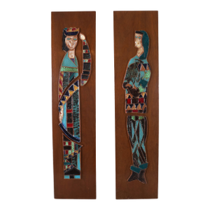 Pair of MCM Ceramic Wall Art - Attributed to Artist Harris G Strong