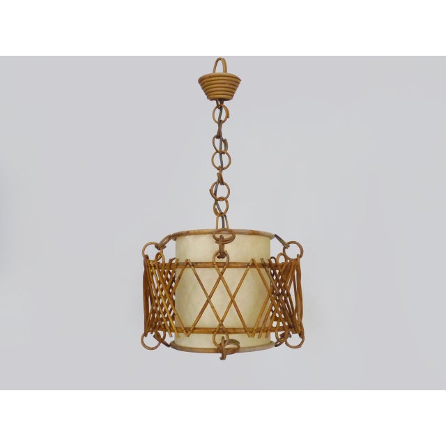 Rattan Pendant Light in the style of Louis Sognot, 1950s For Sale - Image 3 of 11