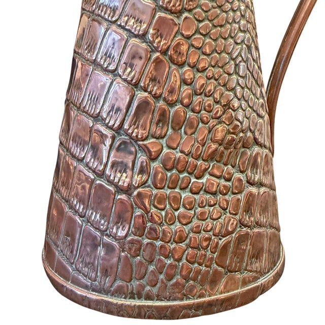 English Arts & Crafts Crocodile Stamped Copper Pitcher For Sale - Image 10 of 12