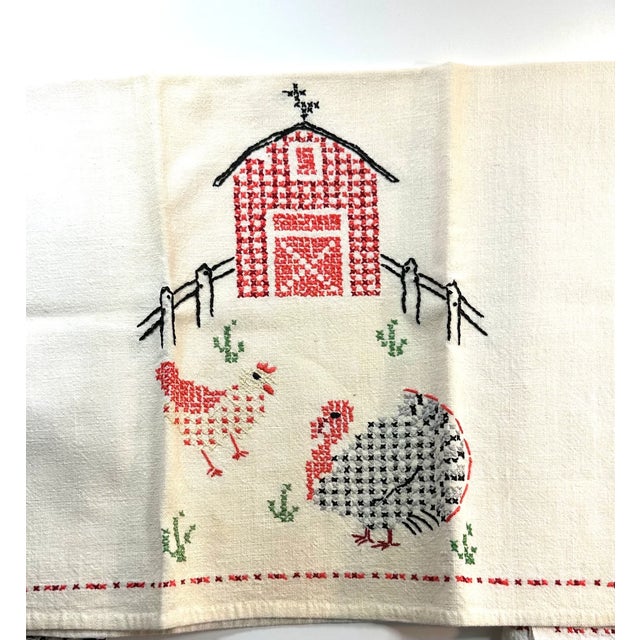 Textile Vintage Embroidered Linen Tea Towels 1940s Farmhouse Decor -Set of 3 For Sale - Image 7 of 9