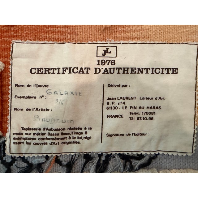 Modern French Tapestry by Baudouin, Late 20th Century 5'11" X 3'8" For Sale - Image 11 of 13