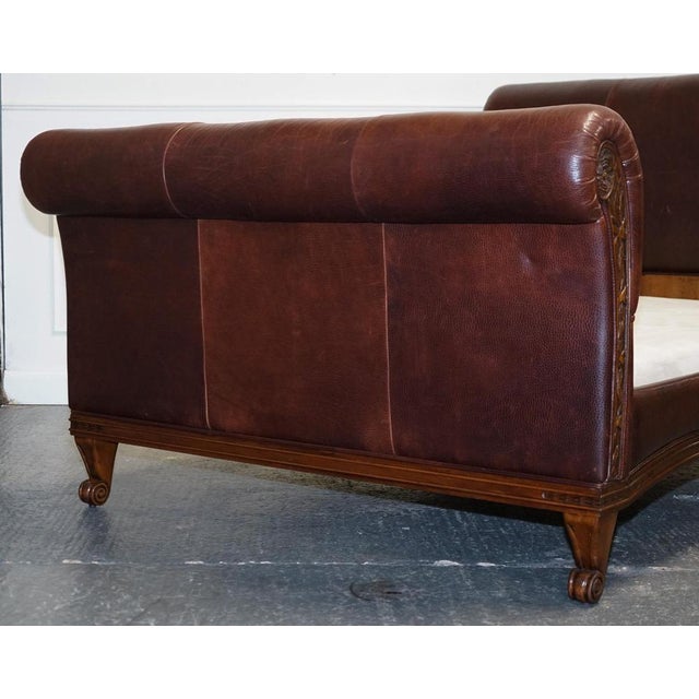 Bonaparte King Size Carved Wood Leather Bed For Sale - Image 3 of 18