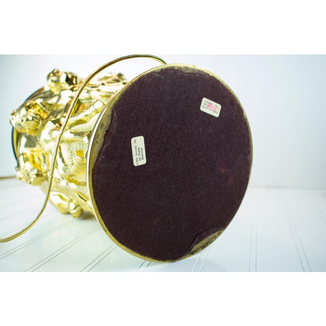 Metal Vintage 1983 Sarreid #9018 — 8 Prancing Horses — Brass & Leather Table Lamp, Black & Gold For Sale - Image 7 of 16