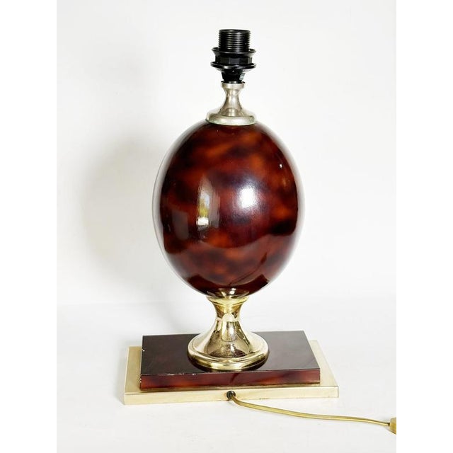 1970s Burgundy-Colored Lamp with Brass Accents, France, 1970 For Sale - Image 5 of 16