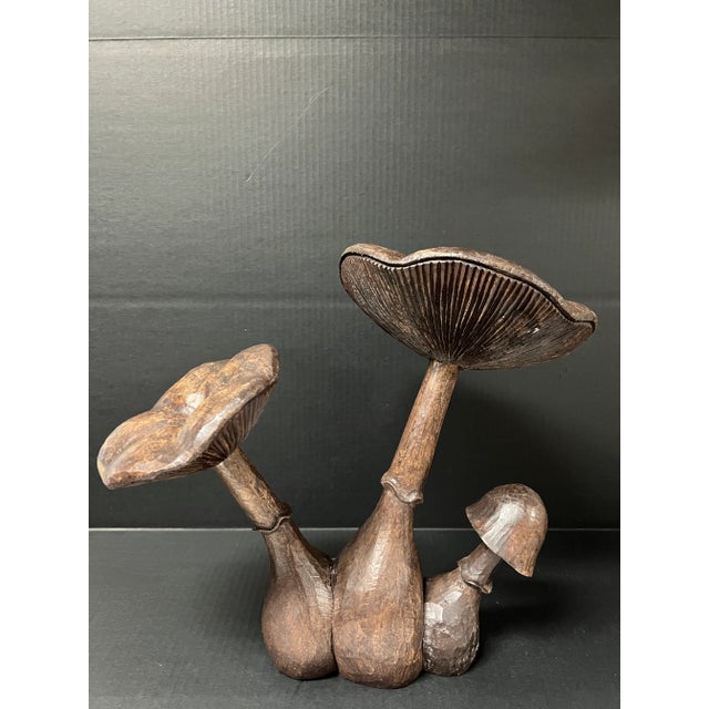 Vintage Carved Solid Wood Mushroom Sculpture For Sale - Image 4 of 10