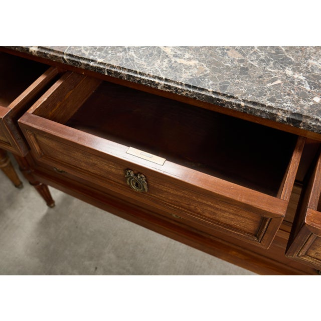 Pair of Louis XVI Style Marble Top Commodes Chest of Drawers For Sale - Image 17 of 18