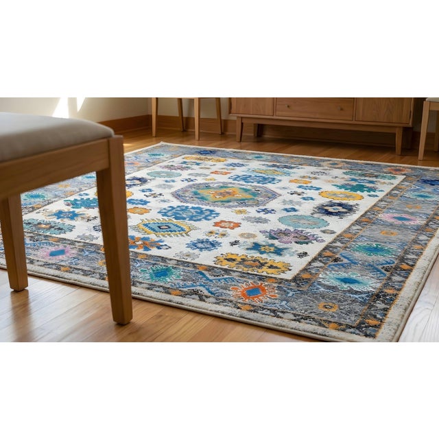 9x12 Ivory Hand-Knotted Wool Floral Constellation Tribal Modern Carpet Rug For Sale - Image 13 of 13