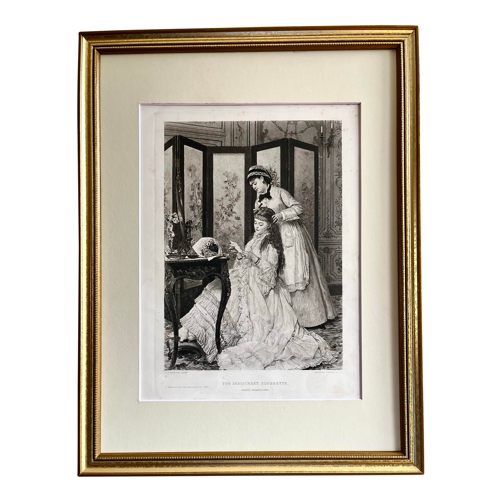Antique Victorian Engraving Two Young Women “The Indiscreet Soubrette ...
