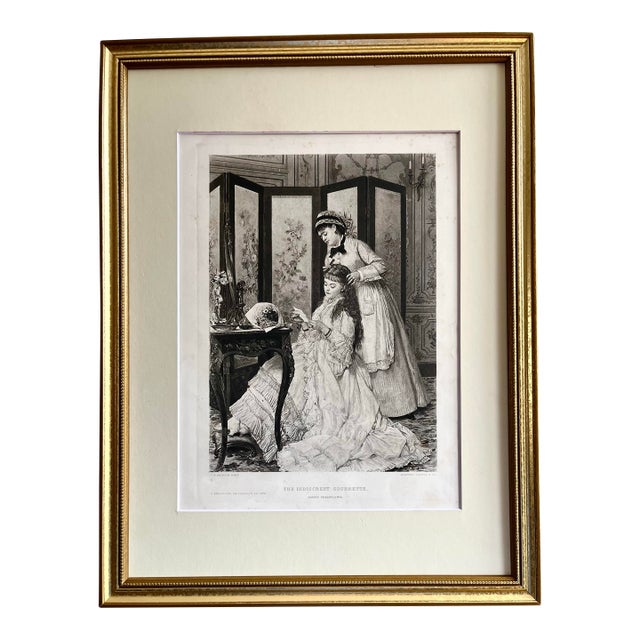 Antique Victorian Engraving Two Young Women “The Indiscreet Soubrette” Risqué For Sale