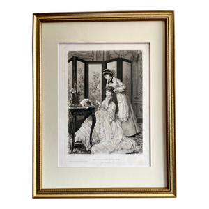 Antique Victorian Engraving Two Young Women “The Indiscreet Soubrette” Risqué