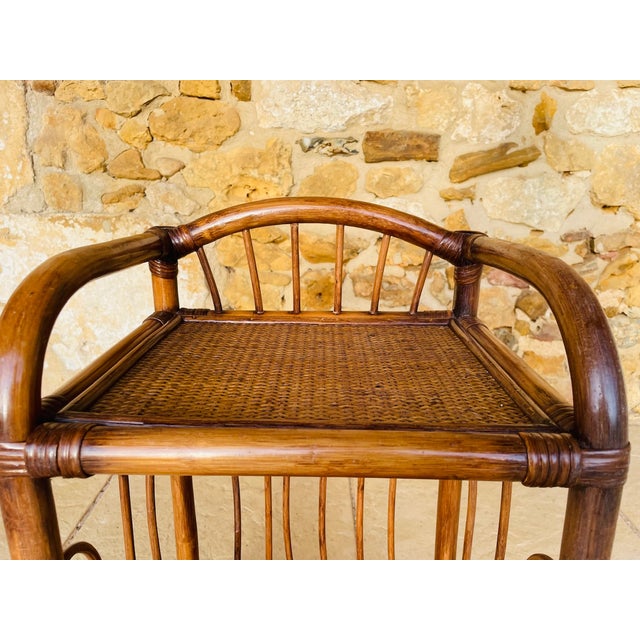 Mid-Century Modern Two-Tiered Bamboo and Wicker Nightstand, 1970s For Sale - Image 4 of 16