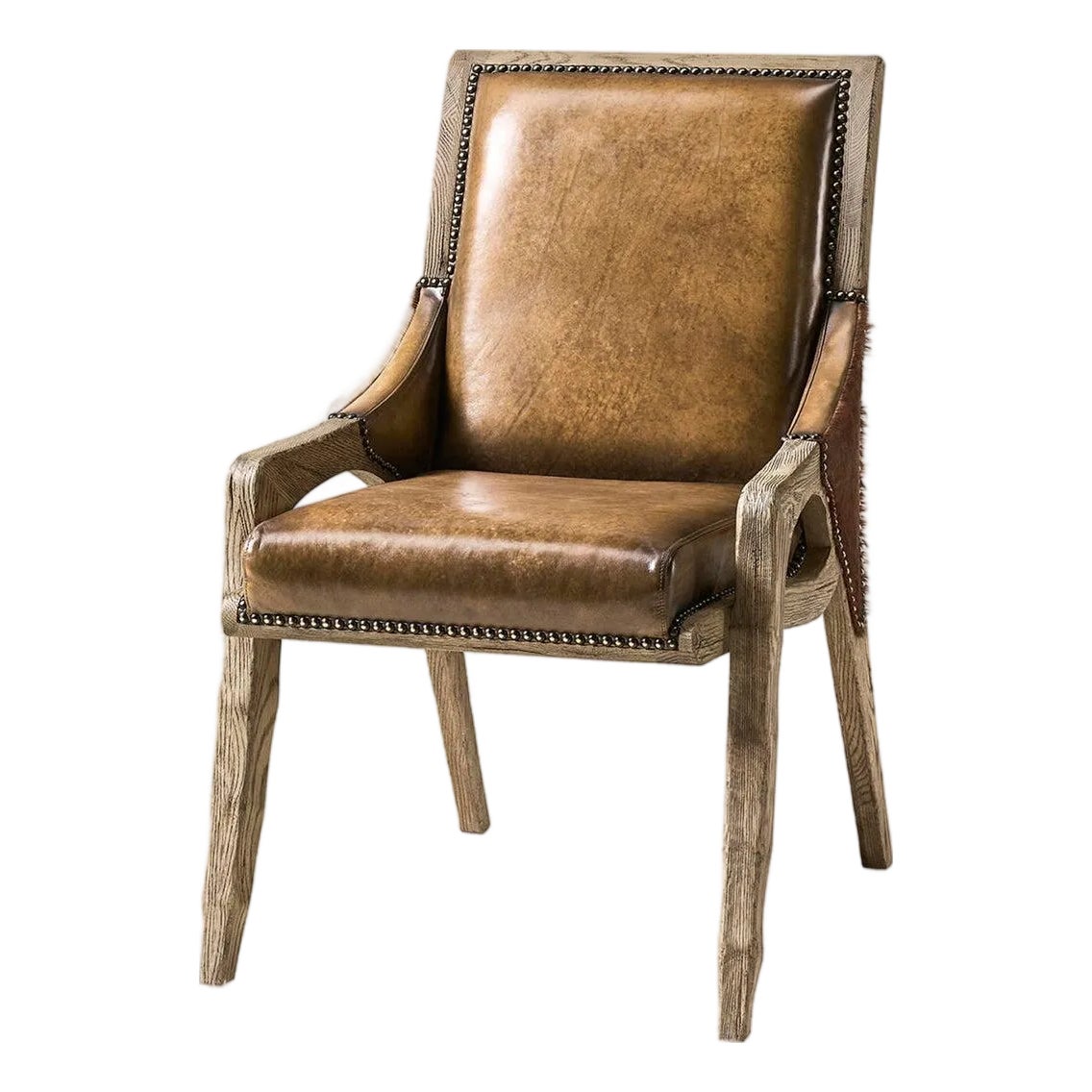 Rustic Western Leather & Hide Side Chair | Chairish