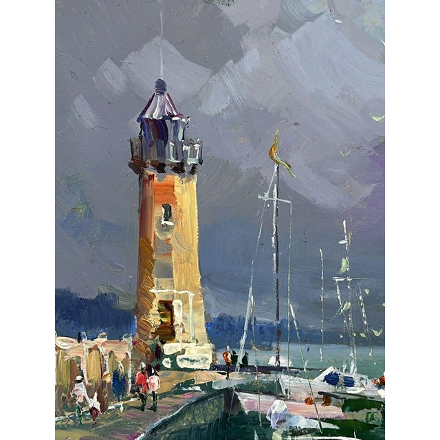 Oil Painting Ships Moored at the Lighthouse Yuriy Suprunchuk For Sale - Image 4 of 11