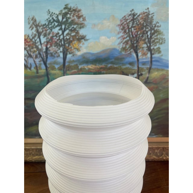 Wood Mid-Century Modern Space-Age White Ribbed Lantern Table Lamp on Wood Tripod Base, Possibly 1960s Scandinavian Design For Sale - Image 7 of 10