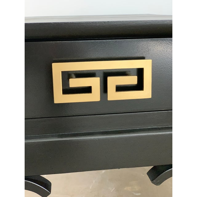 Mid 20th Century Vintage Chinoiserie Black Side Tables Nightstands - A Pair For Sale - Image 5 of 7