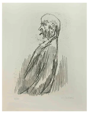 Mino Maccari, Portrait of Ardengo Soffici, Etching, Mid-20th Century