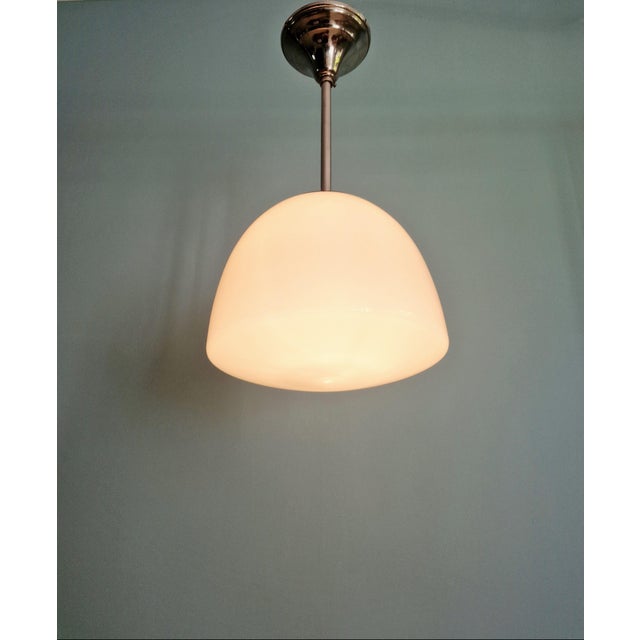 Bauhaus Pendant Light in Chromed Metal with White Opaline Glass Globe, 1930s For Sale - Image 4 of 9