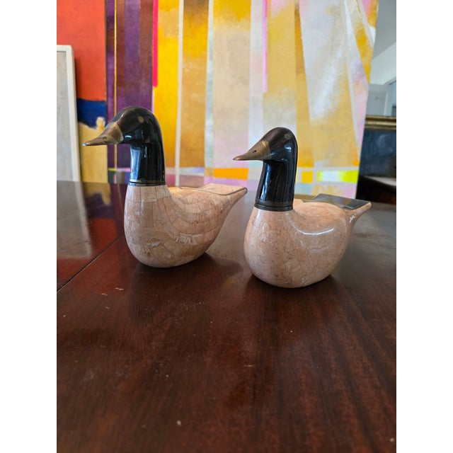 Vintage Maitland-Smith Marble Tessellated Ducks- a Pair For Sale - Image 9 of 12