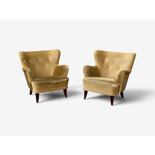 1950s Ilmari Lappalainen, Lounge Chairs, Beech, Velvet, Finland, 1950s For Sale - Image 5 of 12