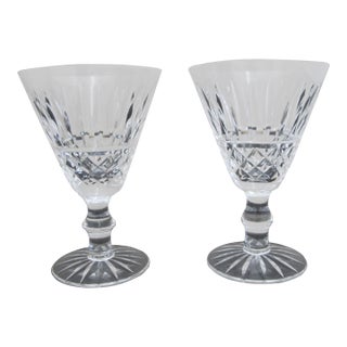 Waterford Cut Crystal Tramore 5 1/4" Claret Red Wine Goblet Glass Set of 2 For Sale
