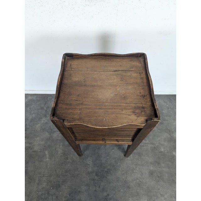 Rustic Louis XVI Style Walnut Bedside Table with Curtained Door and Openwork Hearts For Sale - Image 3 of 5