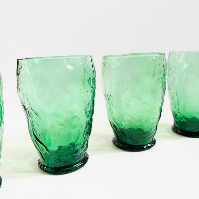 Mid 20th Century Mid Century Green Crinkle Glass Tumblers - Set of 4 For Sale - Image 5 of 12